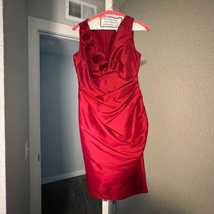 Red wine maid of honor dress with satin floral neckline